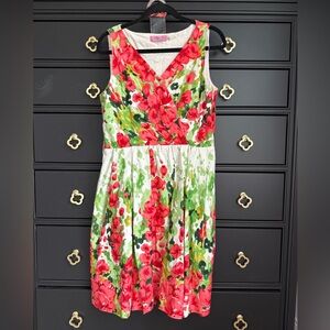 Eliza J Floral Sleeveless Dress with Belt, size 14
